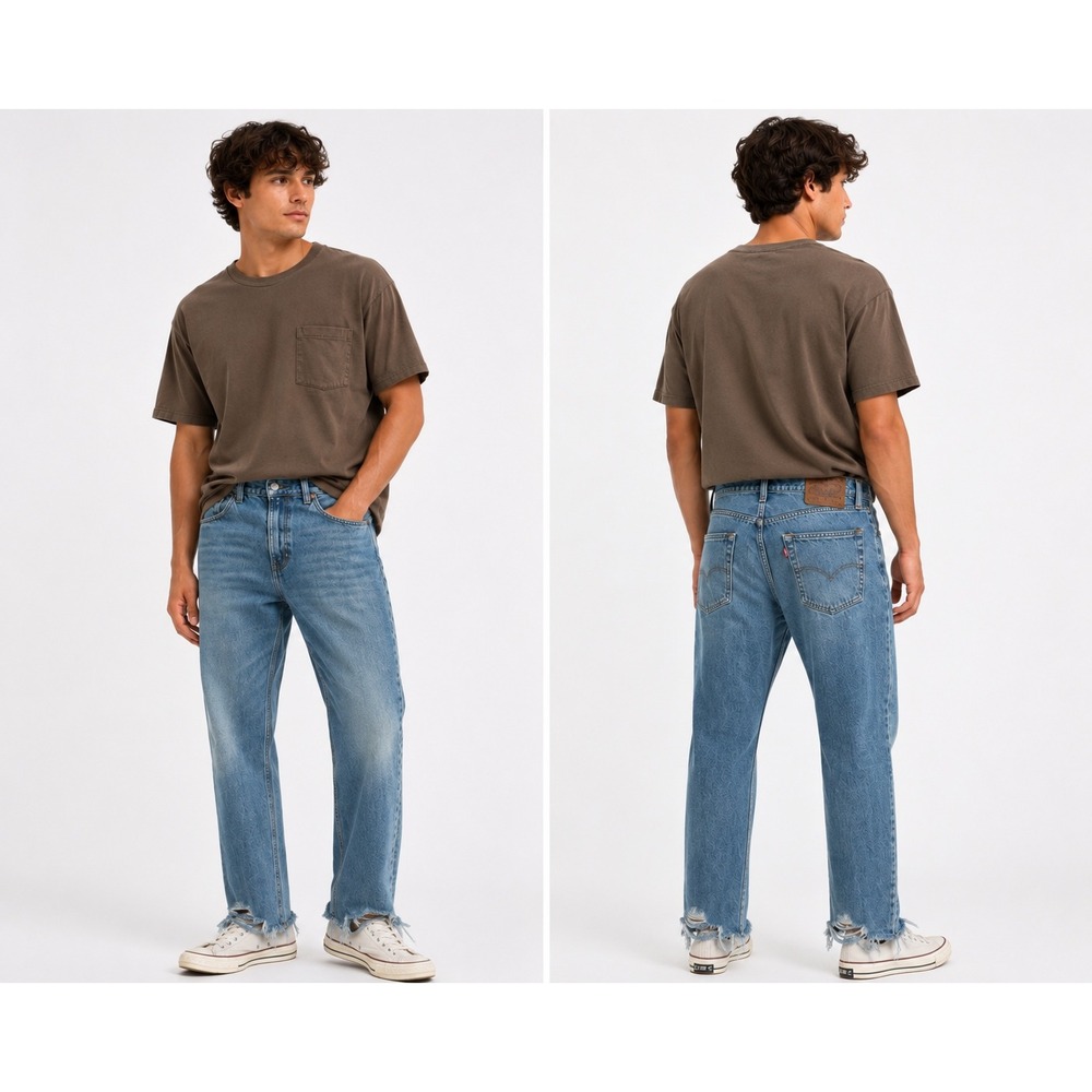 Levis‎ 505 Regular Fit Jeans Mens 32x32 Blue Distressed Premium Denim Streetwear